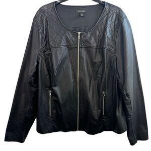 6th & Lane Black Faux Leather Quilted Moto Jacket Plus 22/24 Rock Grunge Goth